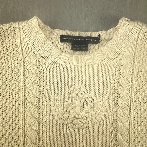 Cream Cable Knit Fisherman's Sweater Ralph Lauren Sport M Beige Preppy *READ - Picture 3 of 11